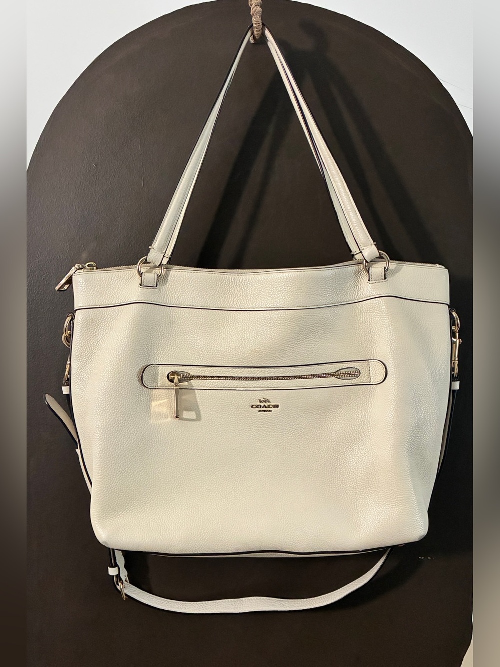 Coach Tyler Tote Ivory Pebbled Leather Gold Hardware Shoulder Bag